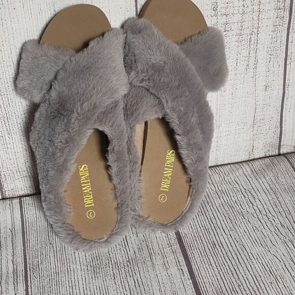 DREAM PAIRS Comfy Fuzzy Slide Slippers NWOT Grey Women's Size 7 - Picture 3 of 14